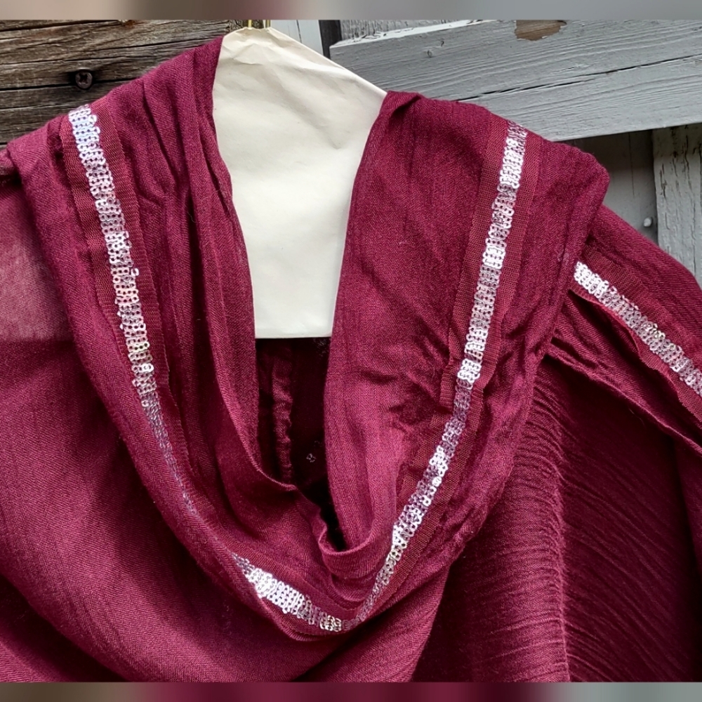 Scarf: Sparkling Sequins Maroon Shawl or for Table Covering - Picture 7 of 13